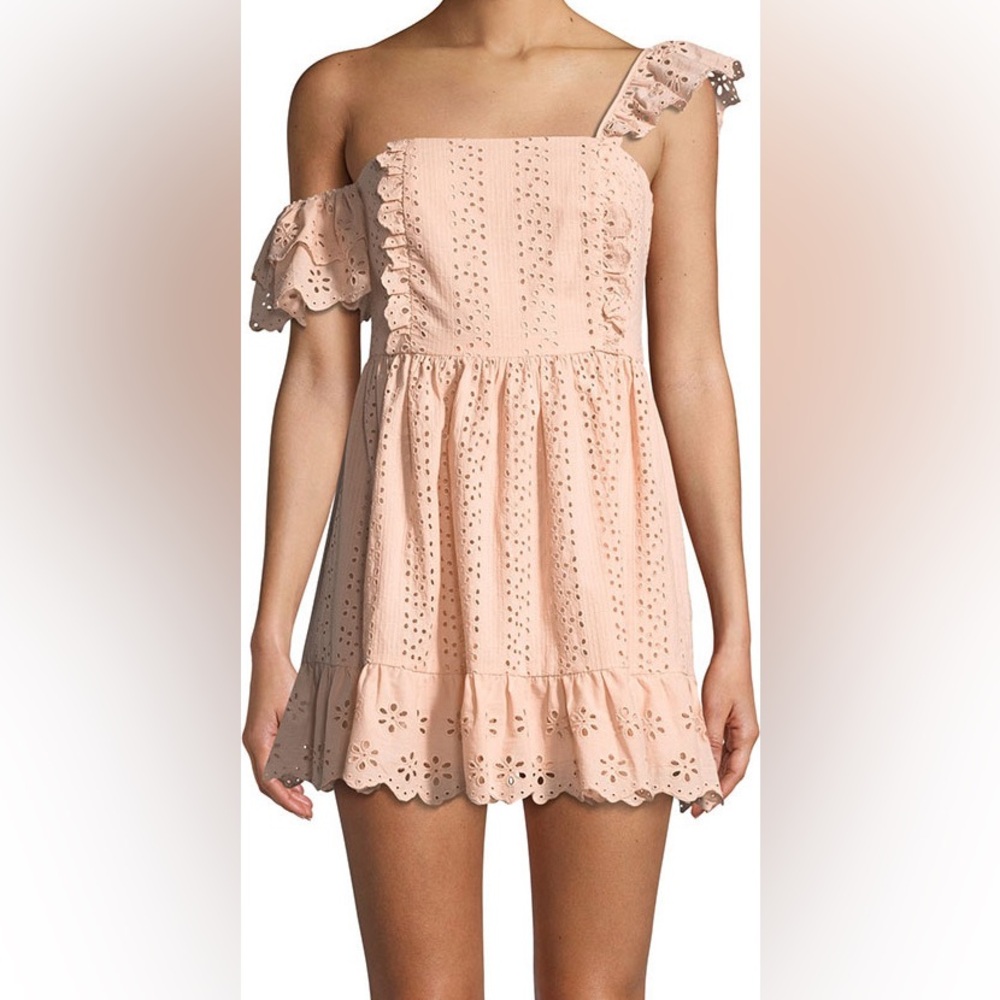 TULAROSA REVOLVE PINK LACE OFF SHOULDER COTTON MINI DRESS SMAL GREAT CONDITION